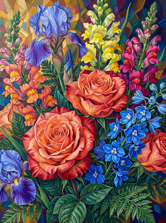 Rose And Iris Garden (100 Color Diamond Painting)