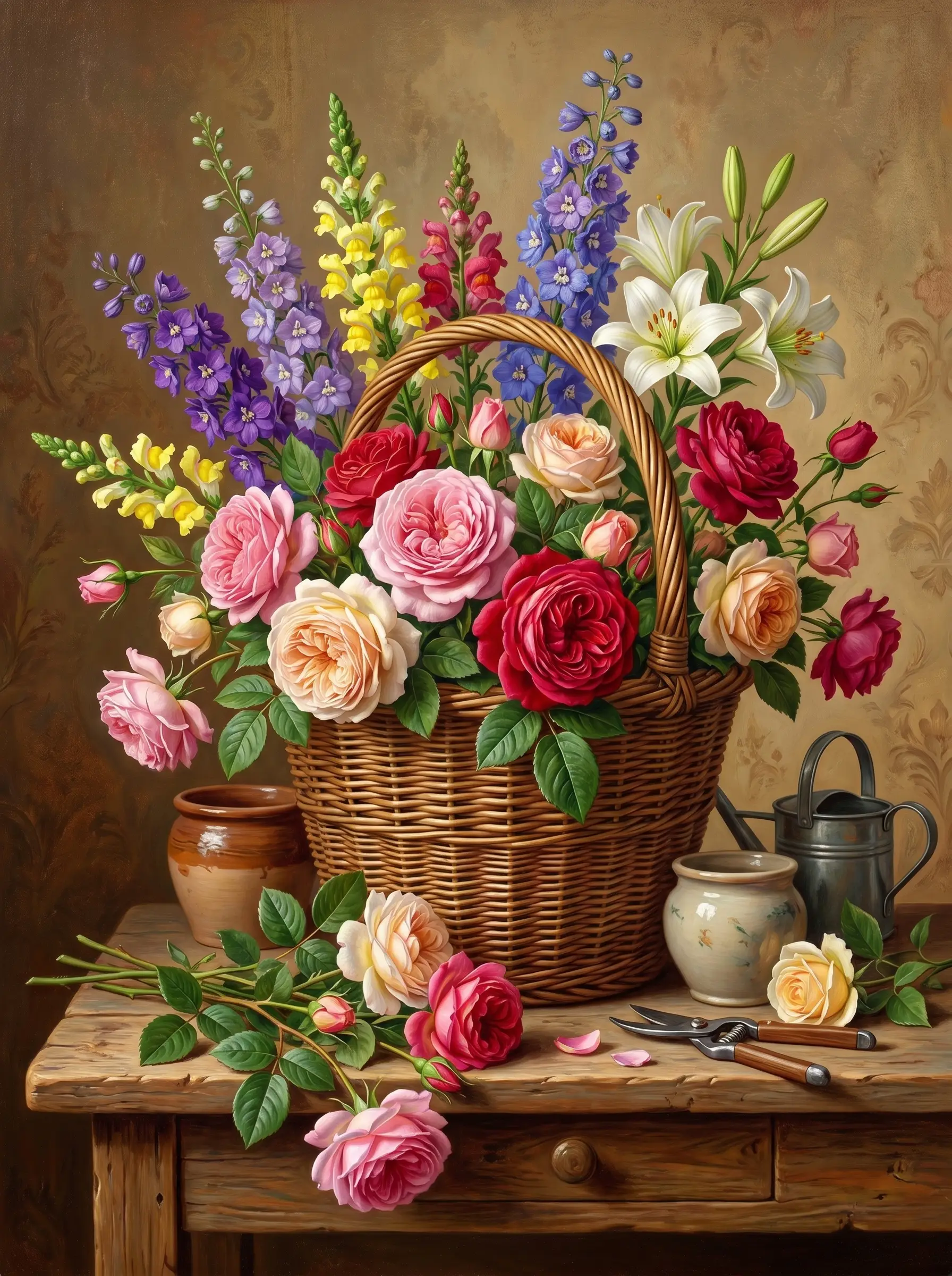 Rose Basket Still Life (Diamond Painting)