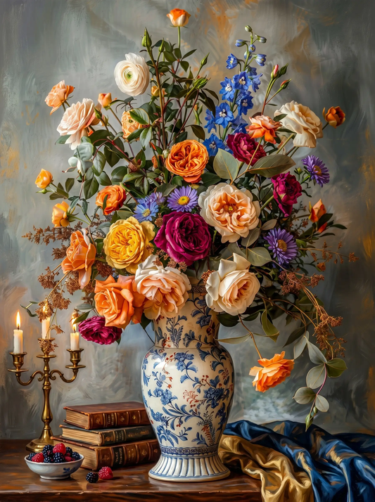 Rose Bouquet Porcelain Vase (Diamond Painting)
