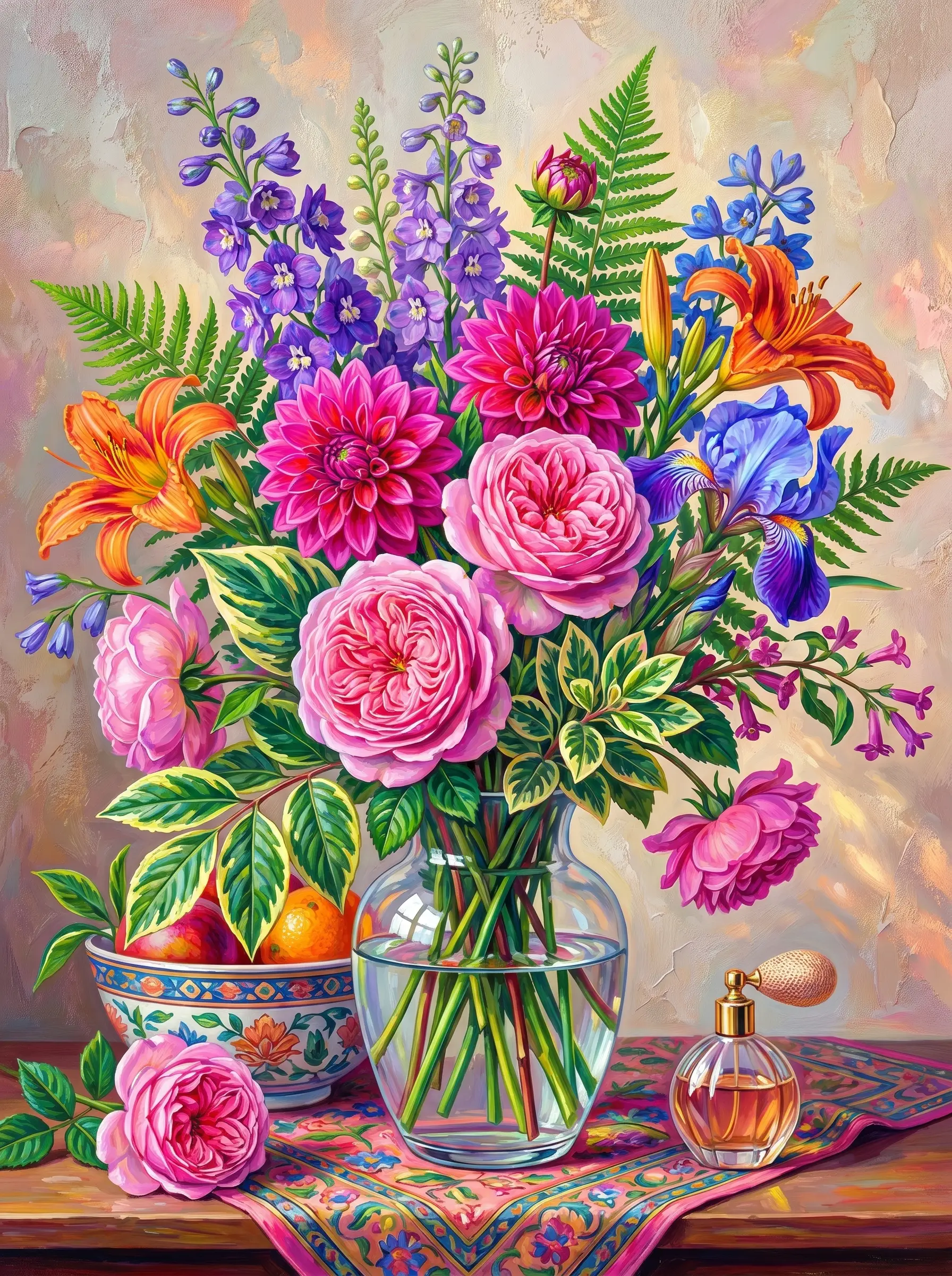 Rose Dahlia Vase Still Life (Diamond Painting)