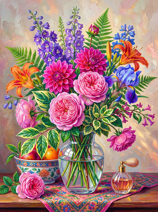 Rose Dahlia Vase Still Life (Diamond Painting)