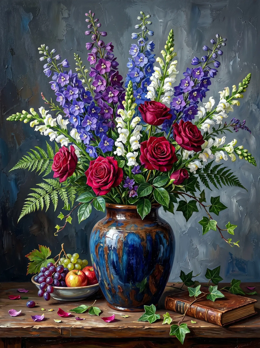 Rose Delphinium Blue Vase (Diamond Painting)
