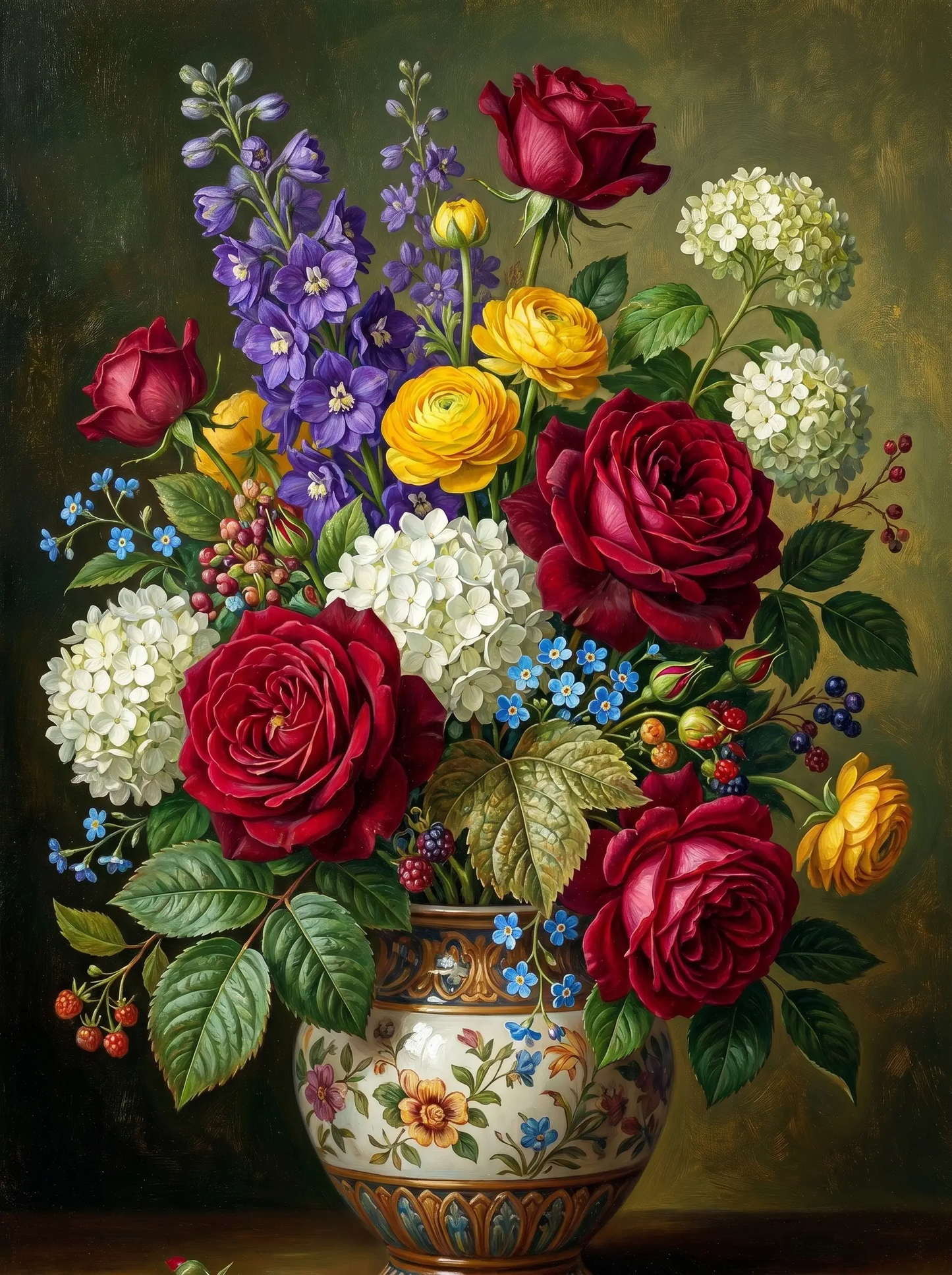 Rose Delphinium Vase (Diamond Painting)