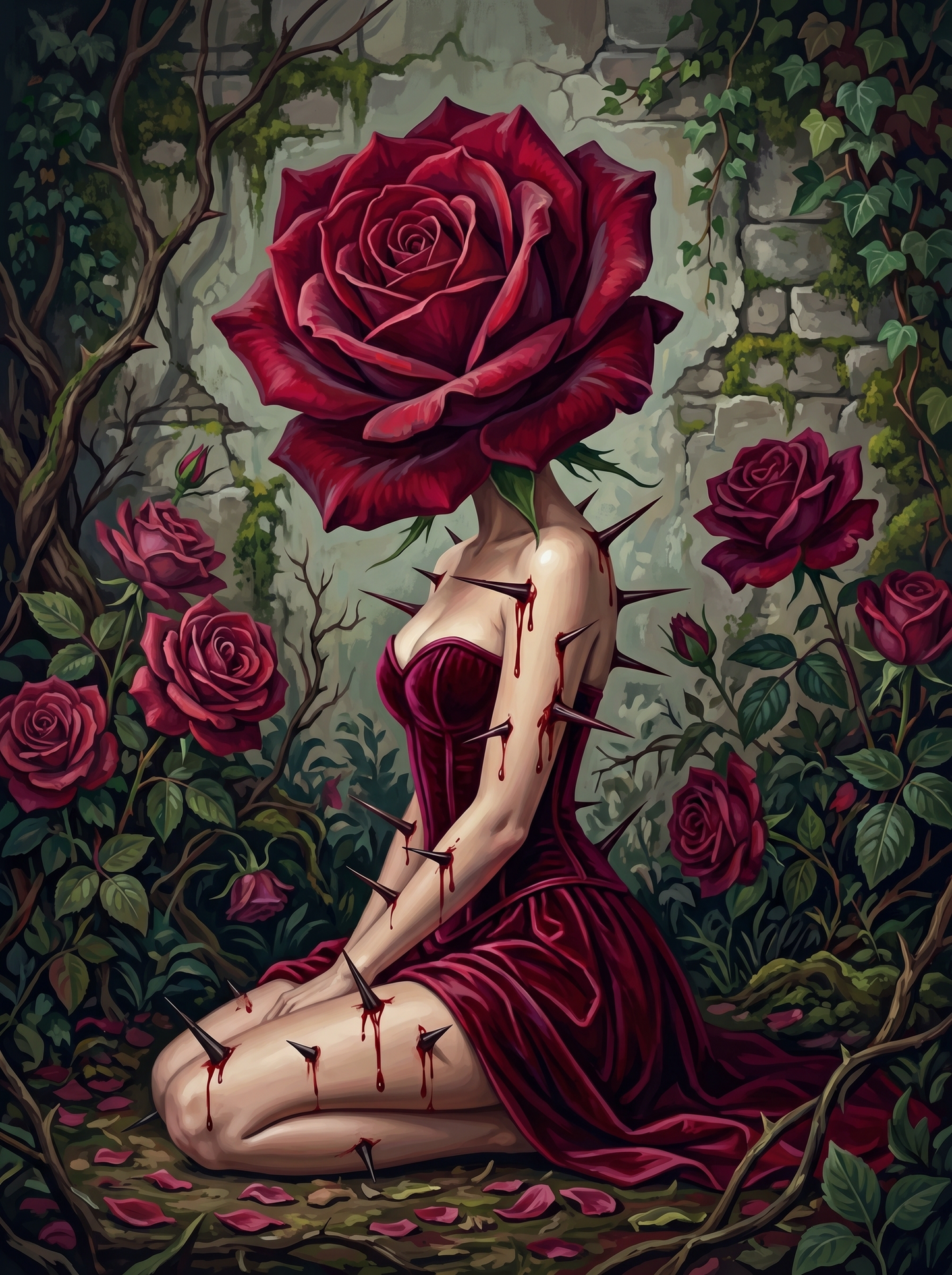 Rose Head Thorn Woman (100 Color Diamond Painting)