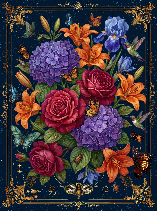 Rose Hydrangea Lily Ornate Frame (Diamond Painting)