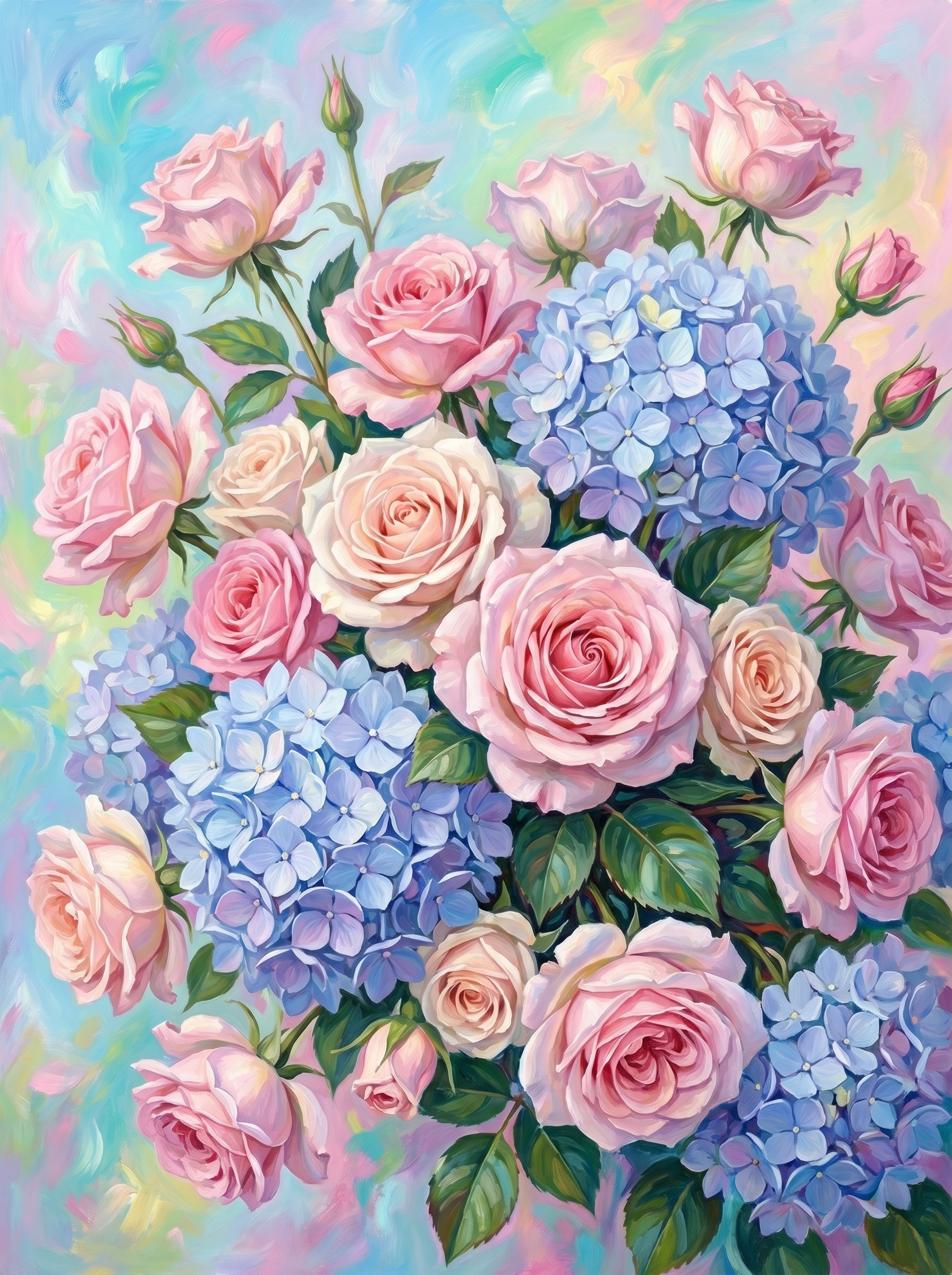 Rose Hydrangea Pastel Bright (Diamond Painting)