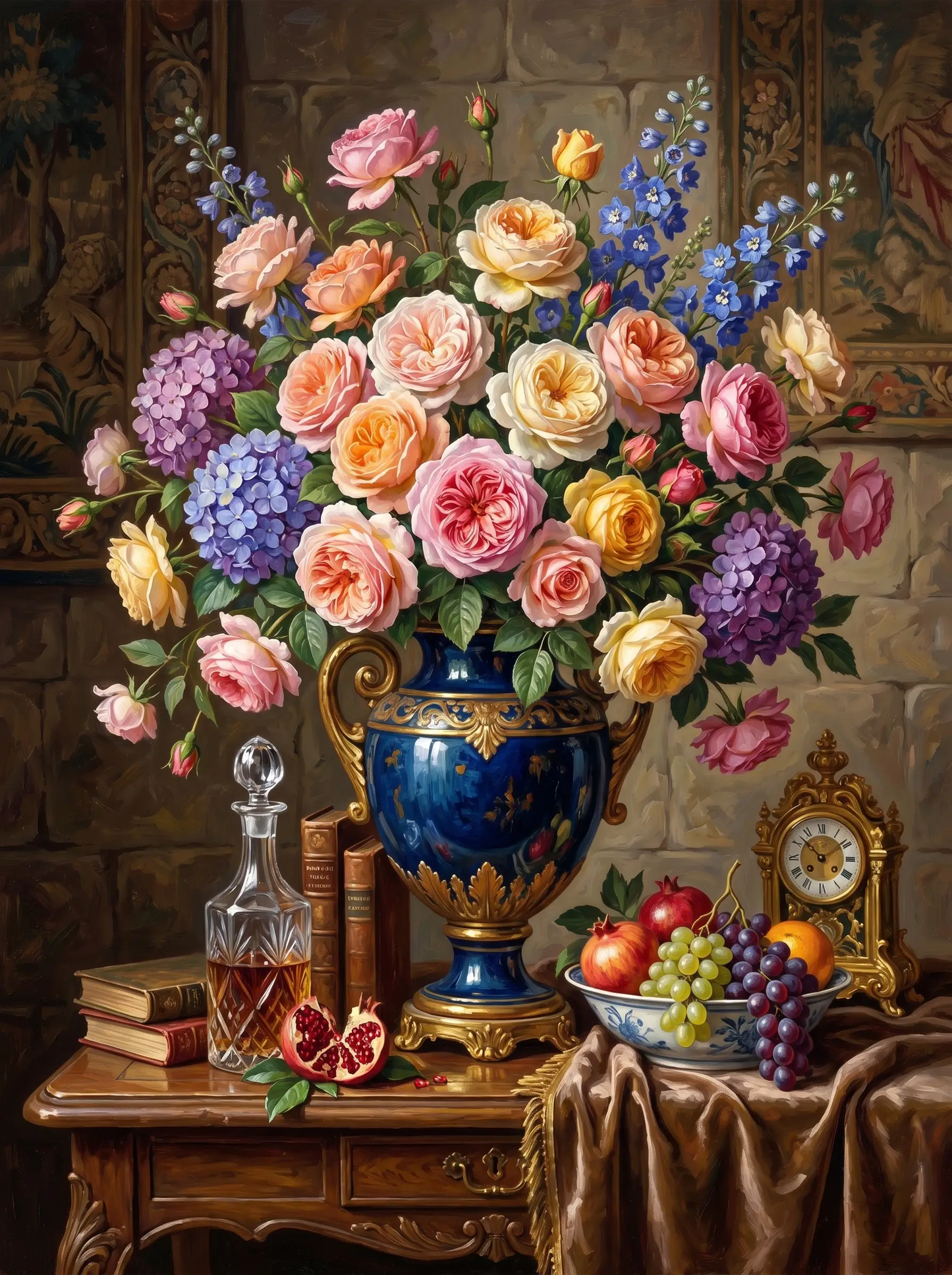 Rose Hydrangea Urn Still Life (Diamond Painting)