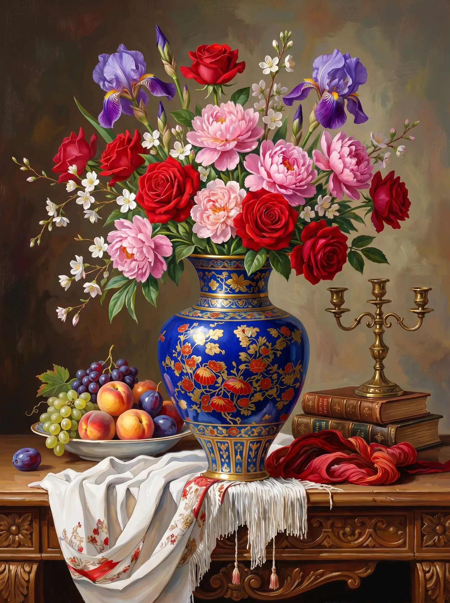 Rose Iris Blue Vase Still Life (Diamond Painting)