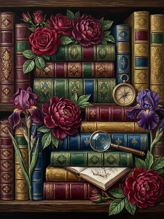 Rose Iris Vintage Books (Diamond Painting)