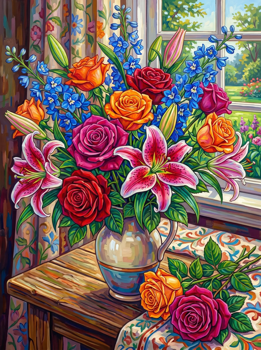 Rose Lily Bouquet Window (Diamond Painting)
