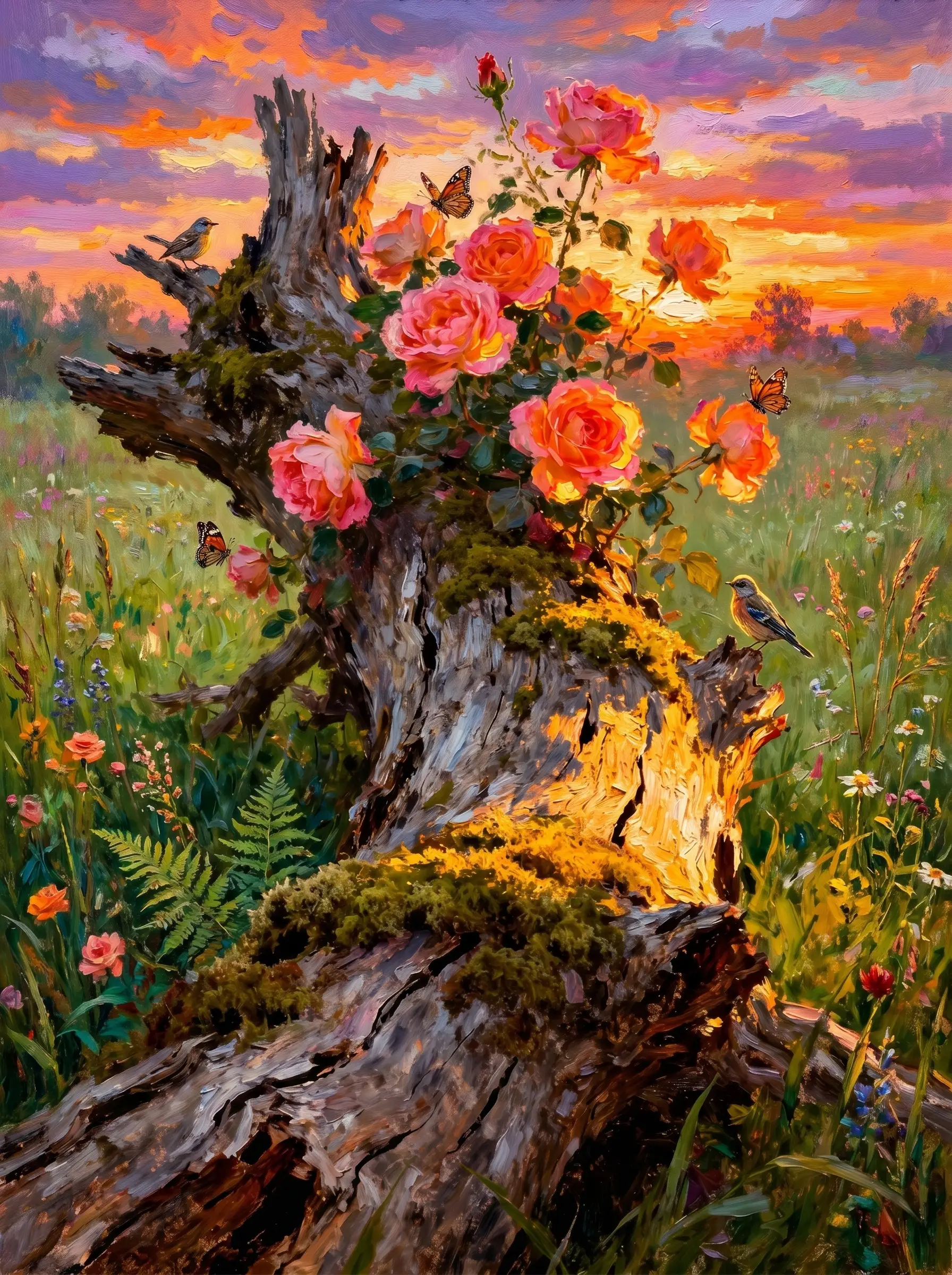 Rose Tree Stump Sunset (Diamond Painting)