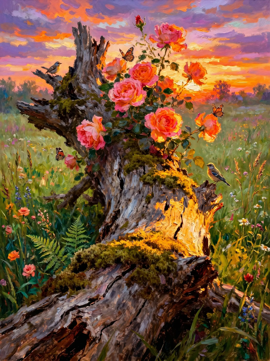 Rose Tree Stump Sunset (Diamond Painting)