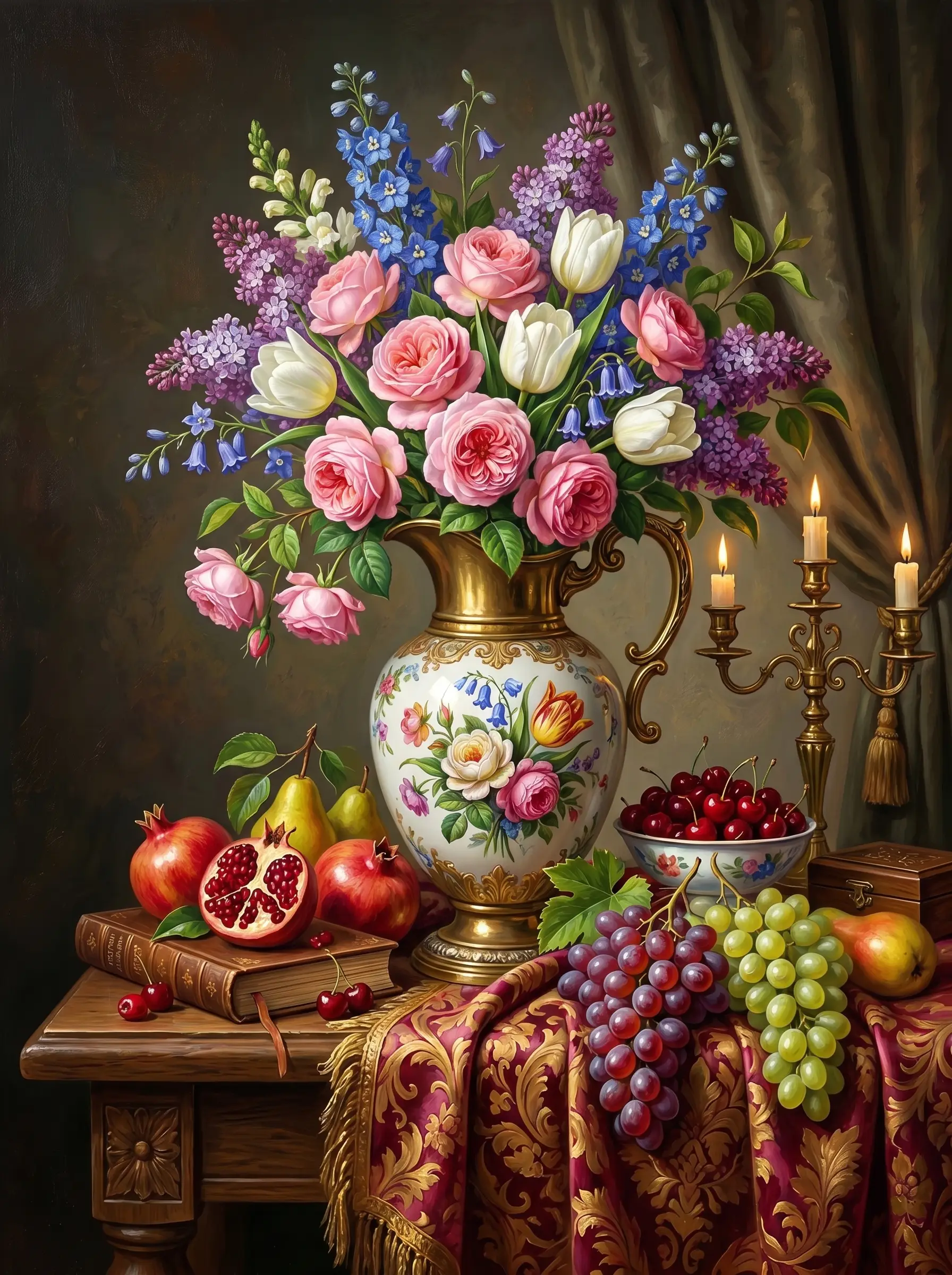 Rose Tulip Porcelain Vase Fruit (Diamond Painting)