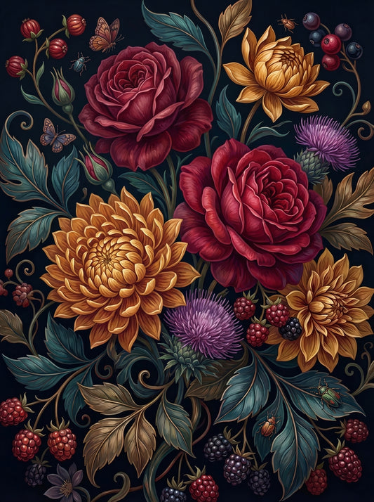 Roses And Berries Garden (100 Color Diamond Painting)