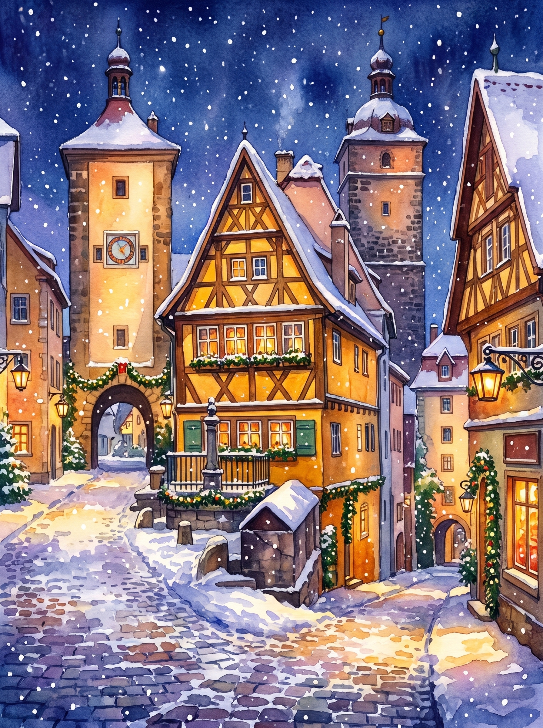 Snowy Night in Rothenburg