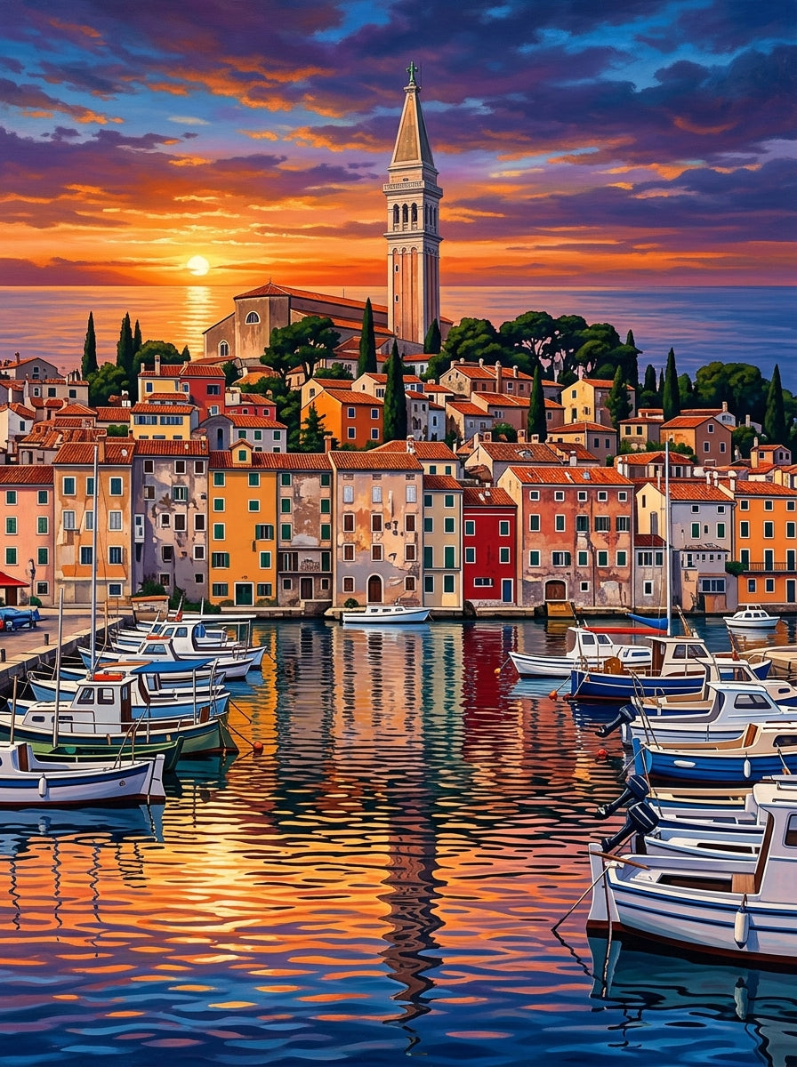 Rovinj Harbour Sunset (150 Color Diamond Painting)