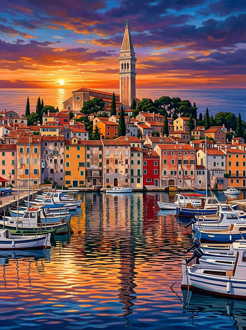 Rovinj Harbour Sunset (150 Color Diamond Painting)