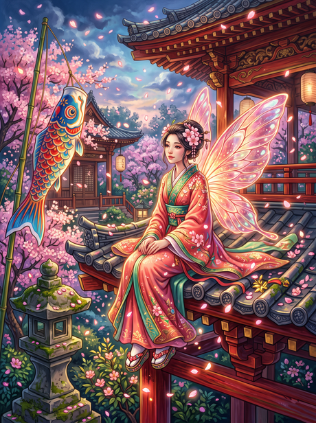 Sakura Temple Fairy (150 Color Diamond Painting)