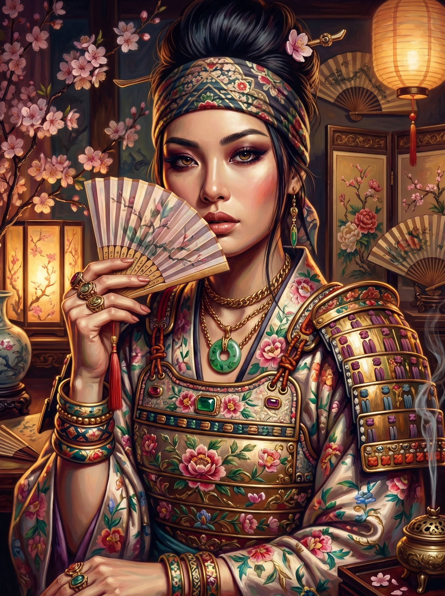 Samurai Woman Fan Armor (150 Color Diamond Painting)