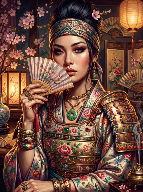 Samurai Woman Fan Armor (150 Color Diamond Painting)