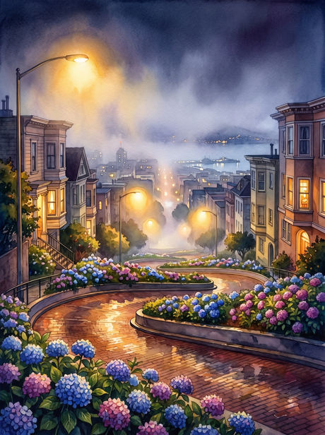 Lombard Street in Fog, San Francisco