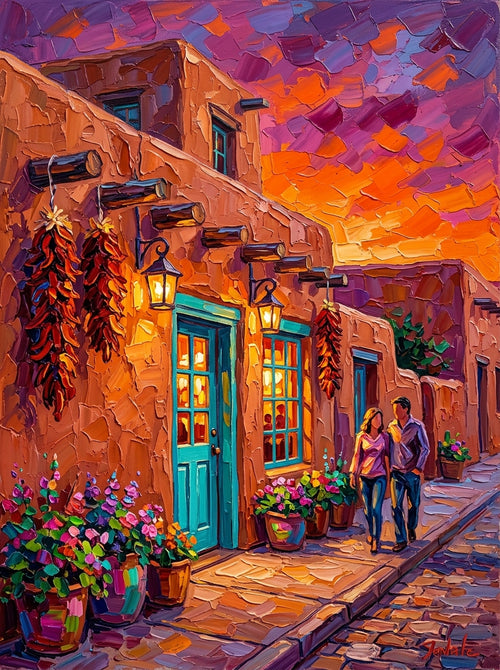 Santa Fe Adobe Sunset Impasto (150 Color Diamond Painting)