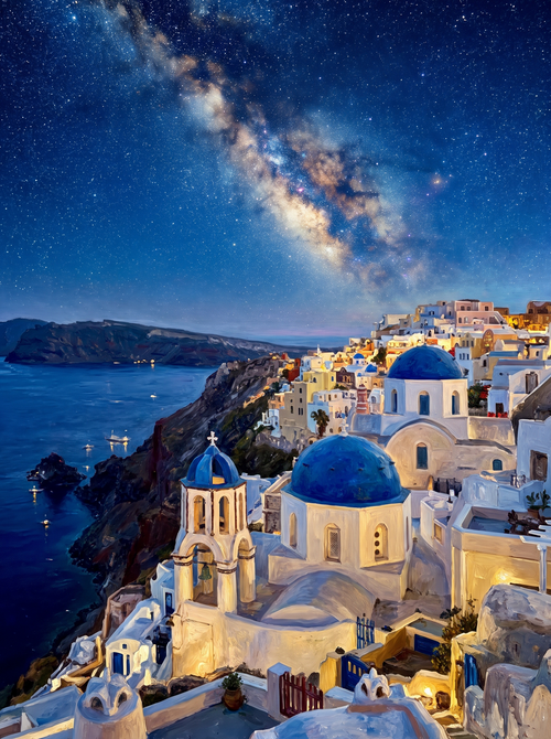 Santorini Night Starry Sky