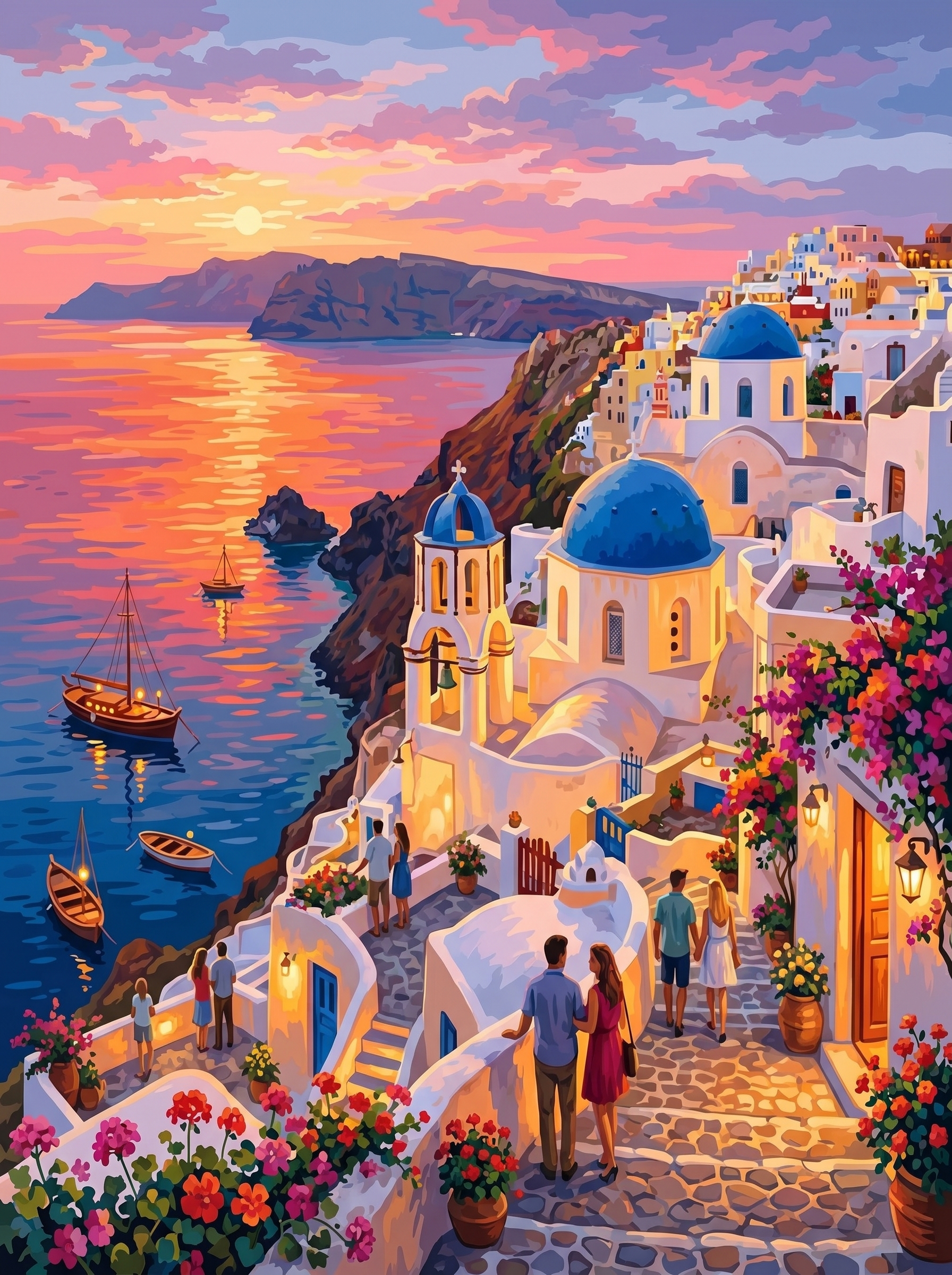 Santorini Oia Sunset (150 Color Diamond Painting)