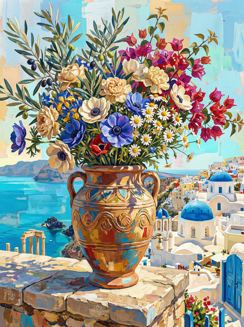 Santorini Seaside Bouquet (Diamond Painting) Diamond Painting kit