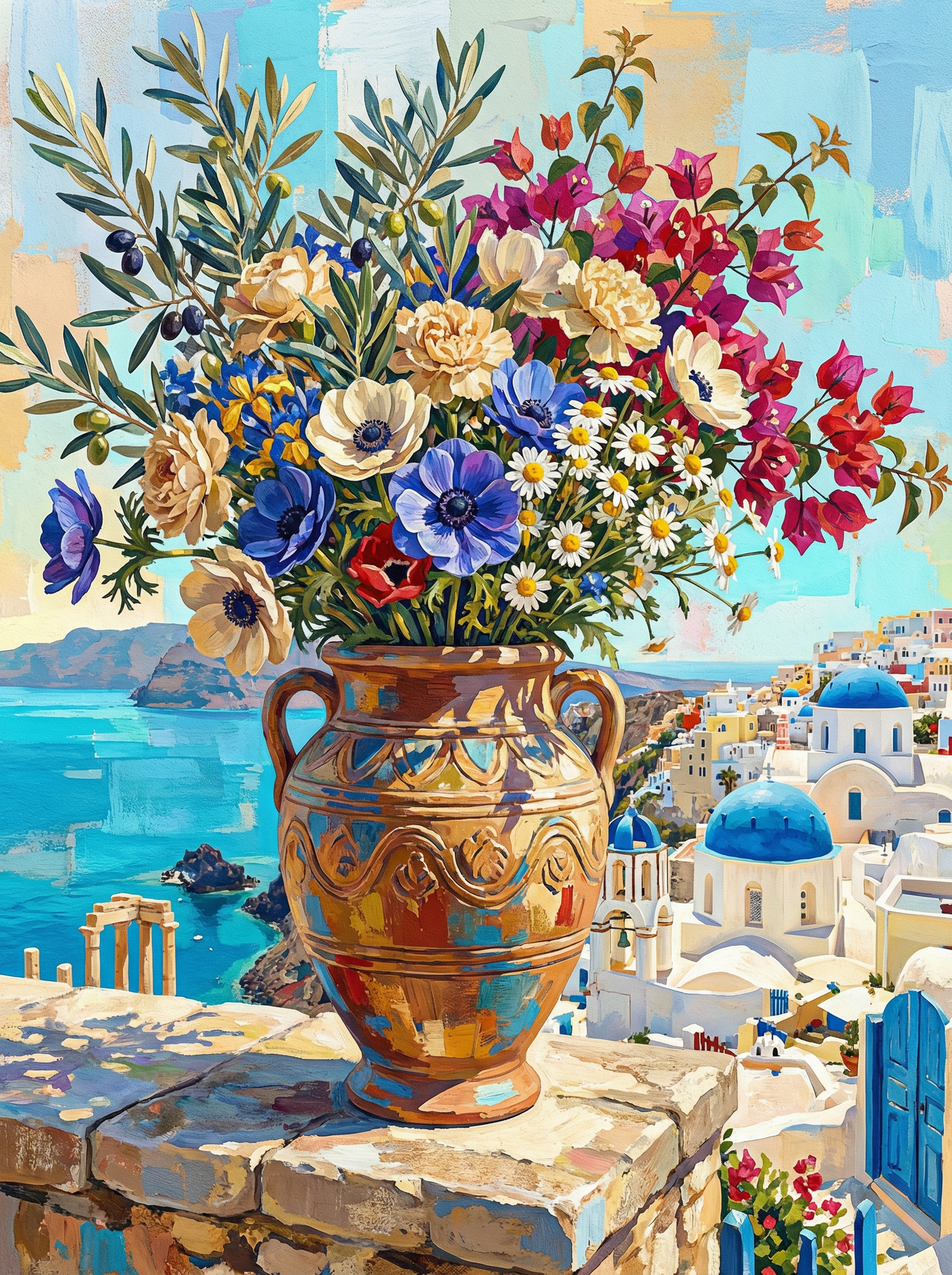 Santorini Seaside Bouquet (100 Color Diamond Painting) Diamond Painting kit