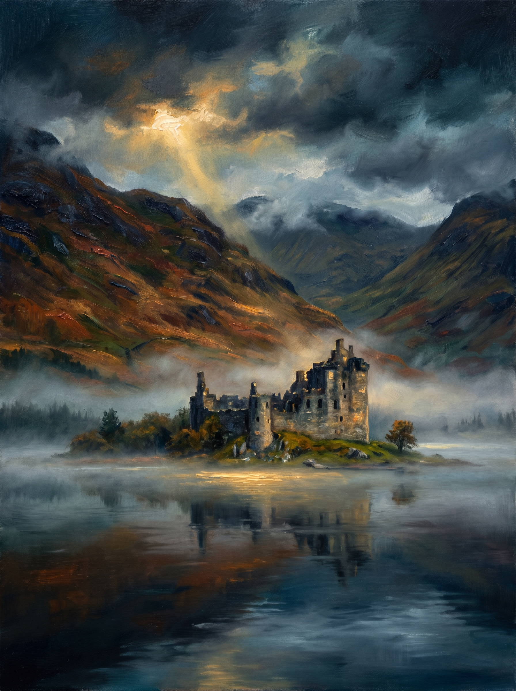 Scottish Highlands Castle Loch Mist