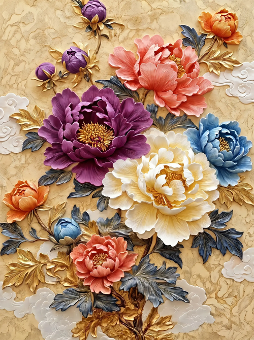 Sculpted Peony Relief (Diamond Painting)