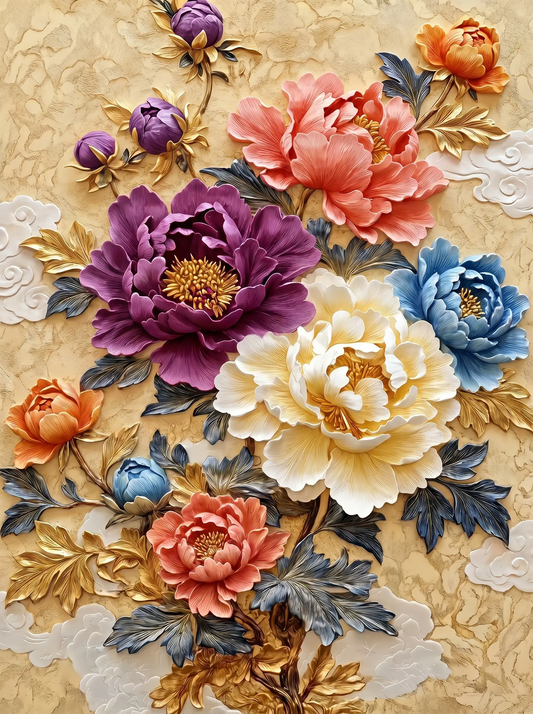 Sculpted Peony Relief (Diamond Painting)