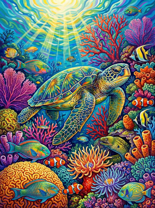 Sea Turtle Paradise (100 Color Diamond Painting)