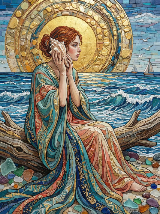Seaside Maiden Golden Halo (100 Color Diamond Painting)