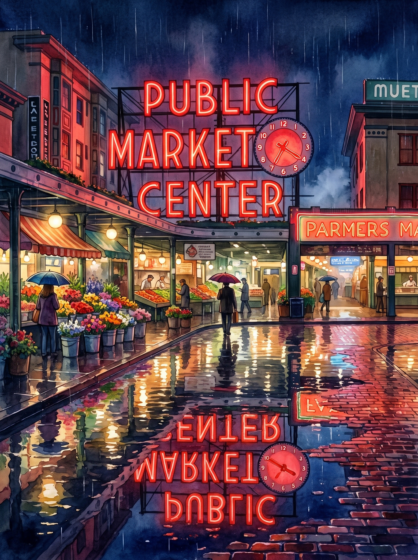 Pike Place Neon Rain, Seattle
