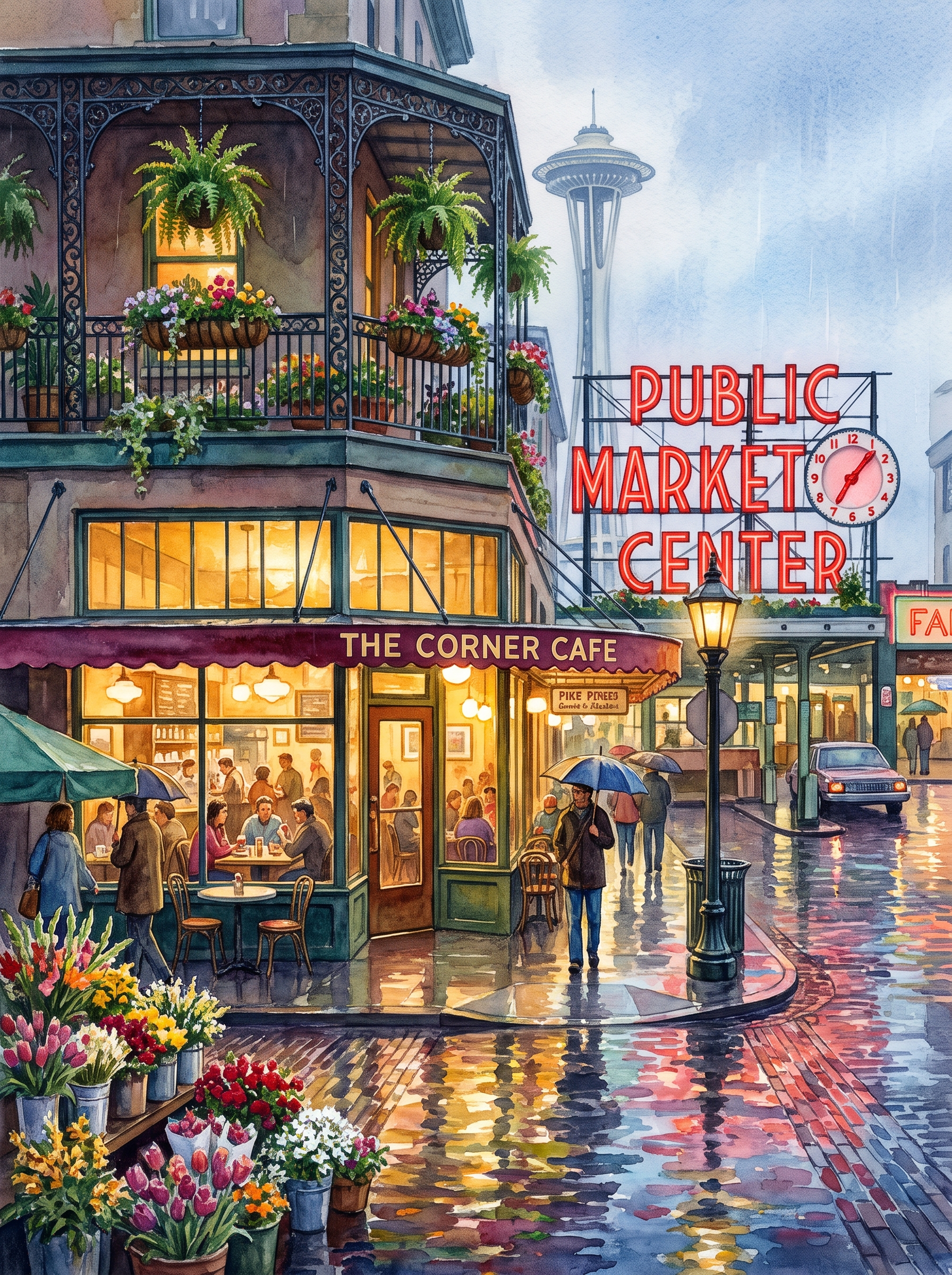 Seattle Pike Place Rainy Café