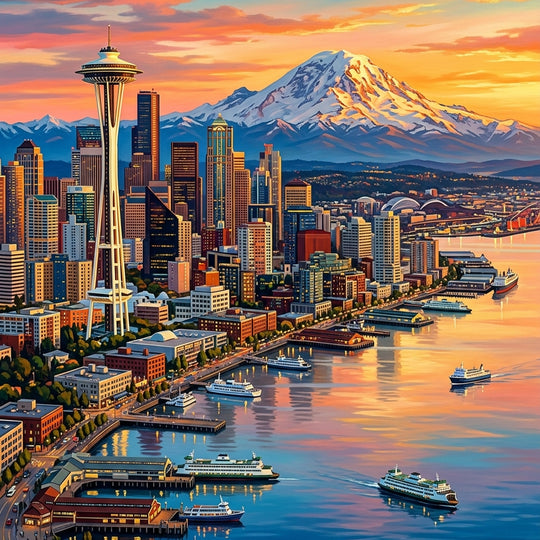 Seattle Skyline Sunset Documentary (150 Color Diamond Painting) Diamond Painting kit