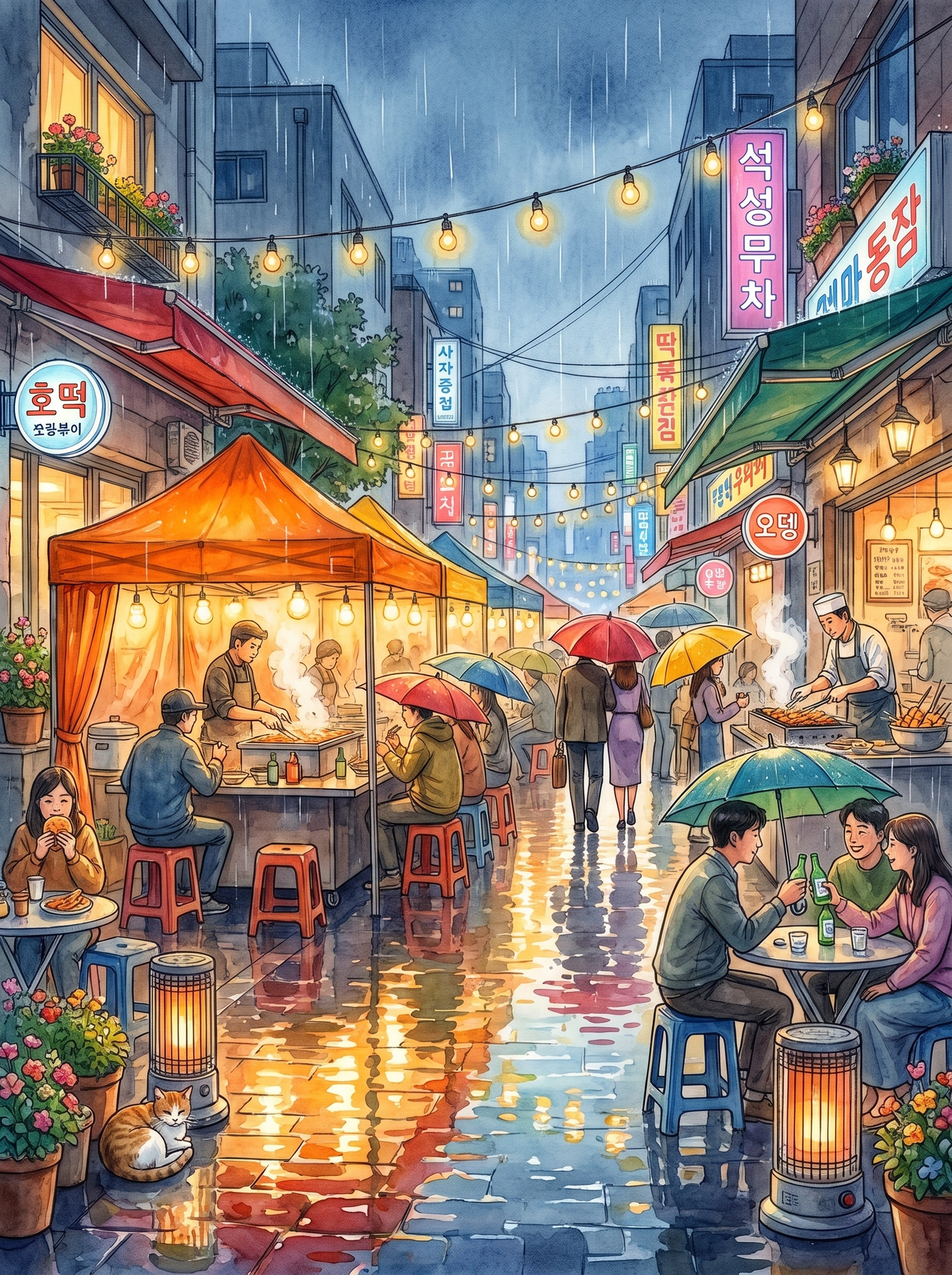 Rainy Street Food Alley, Seoul