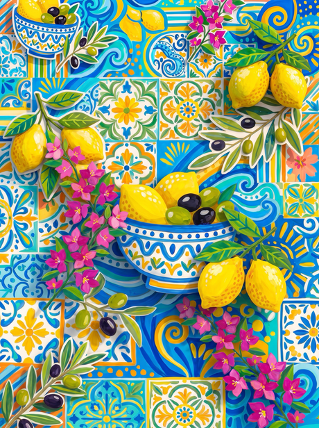 Amalfi Tile Lemon Bowl (150 Color Diamond Painting)