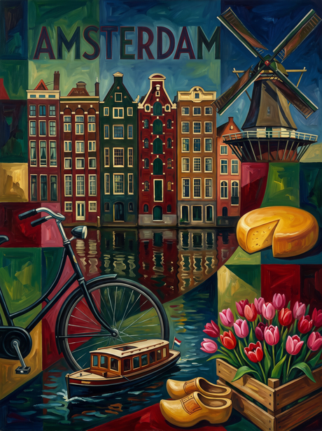 Amsterdam Canal And Windmill