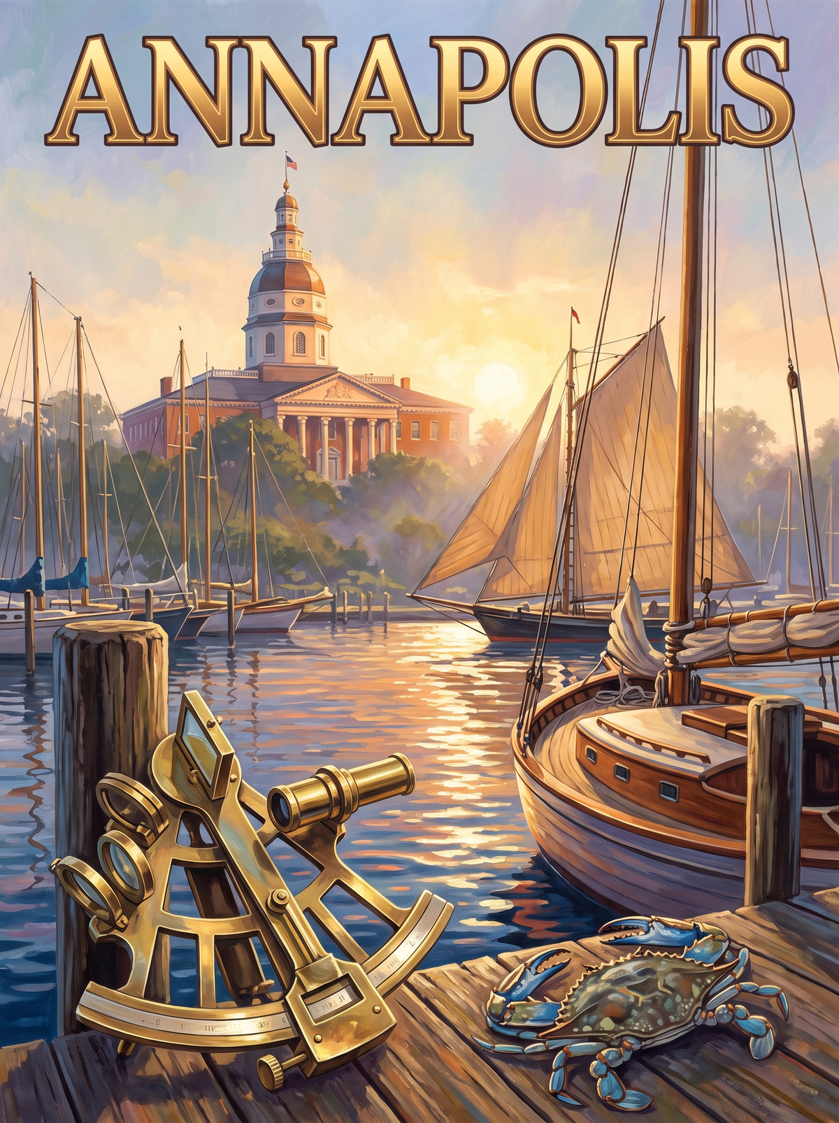 Annapolis Sailboats And Sextant