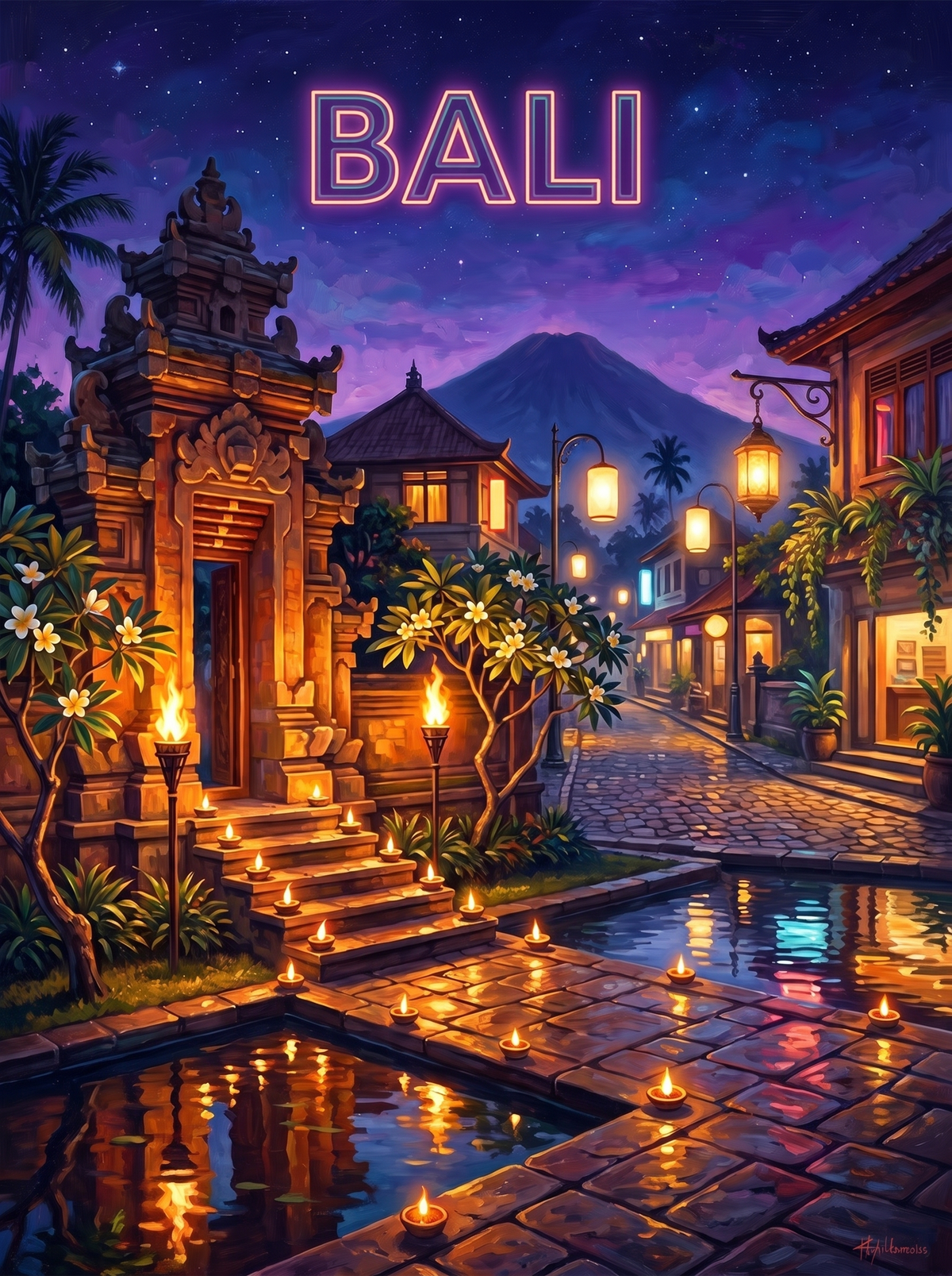 Bali Temple Gate Torches