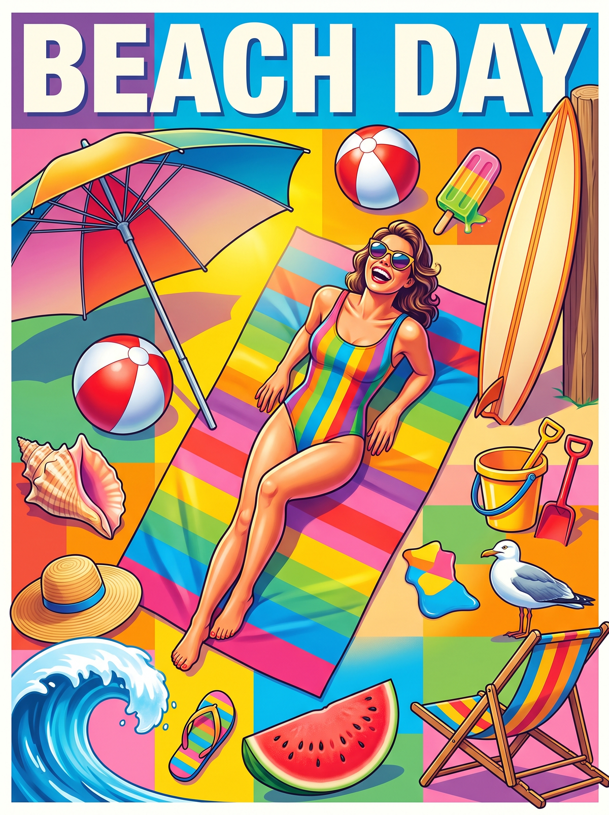 Beach Day Rainbow Towel