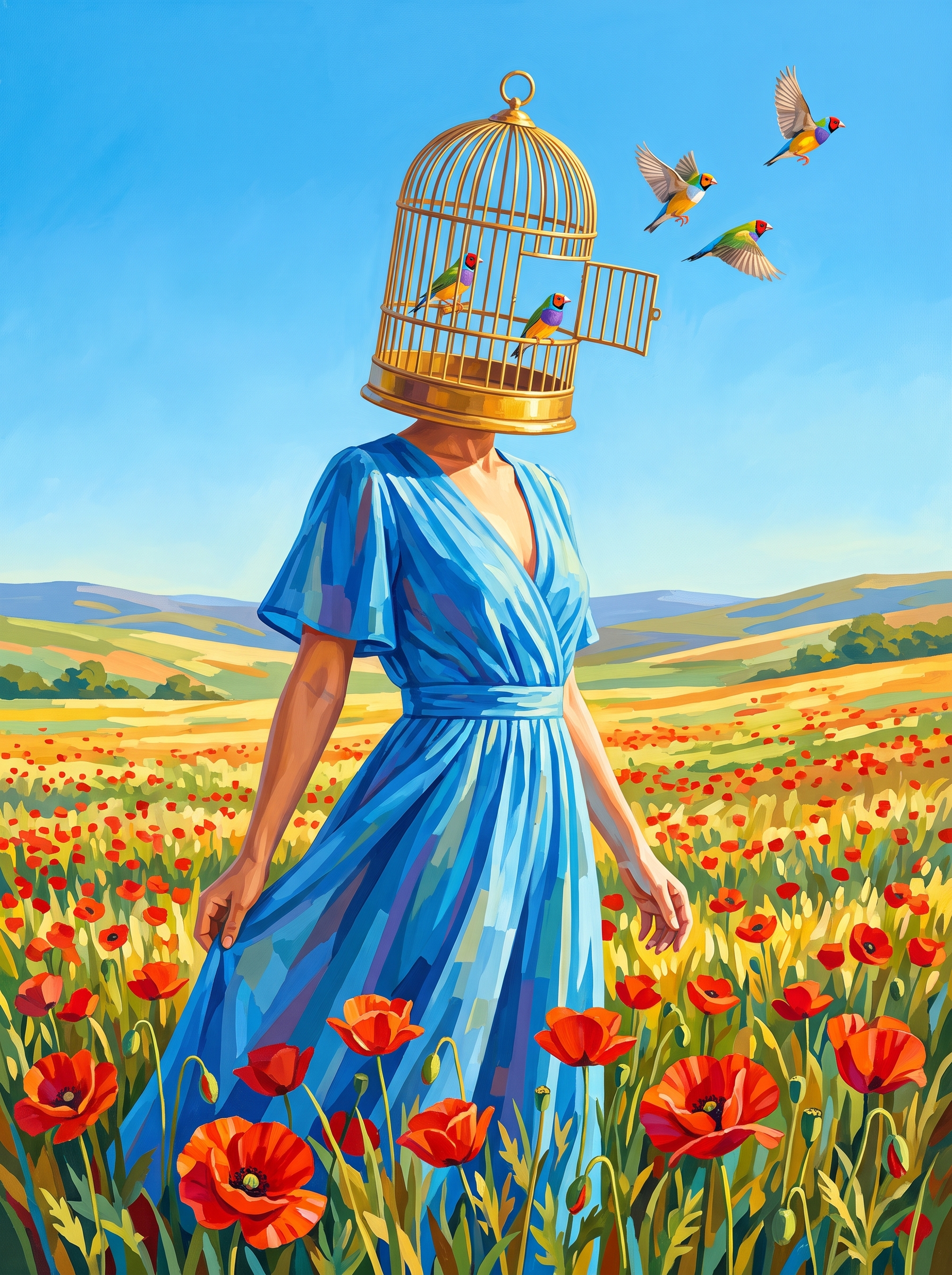 Birdcage Head Blue Dress