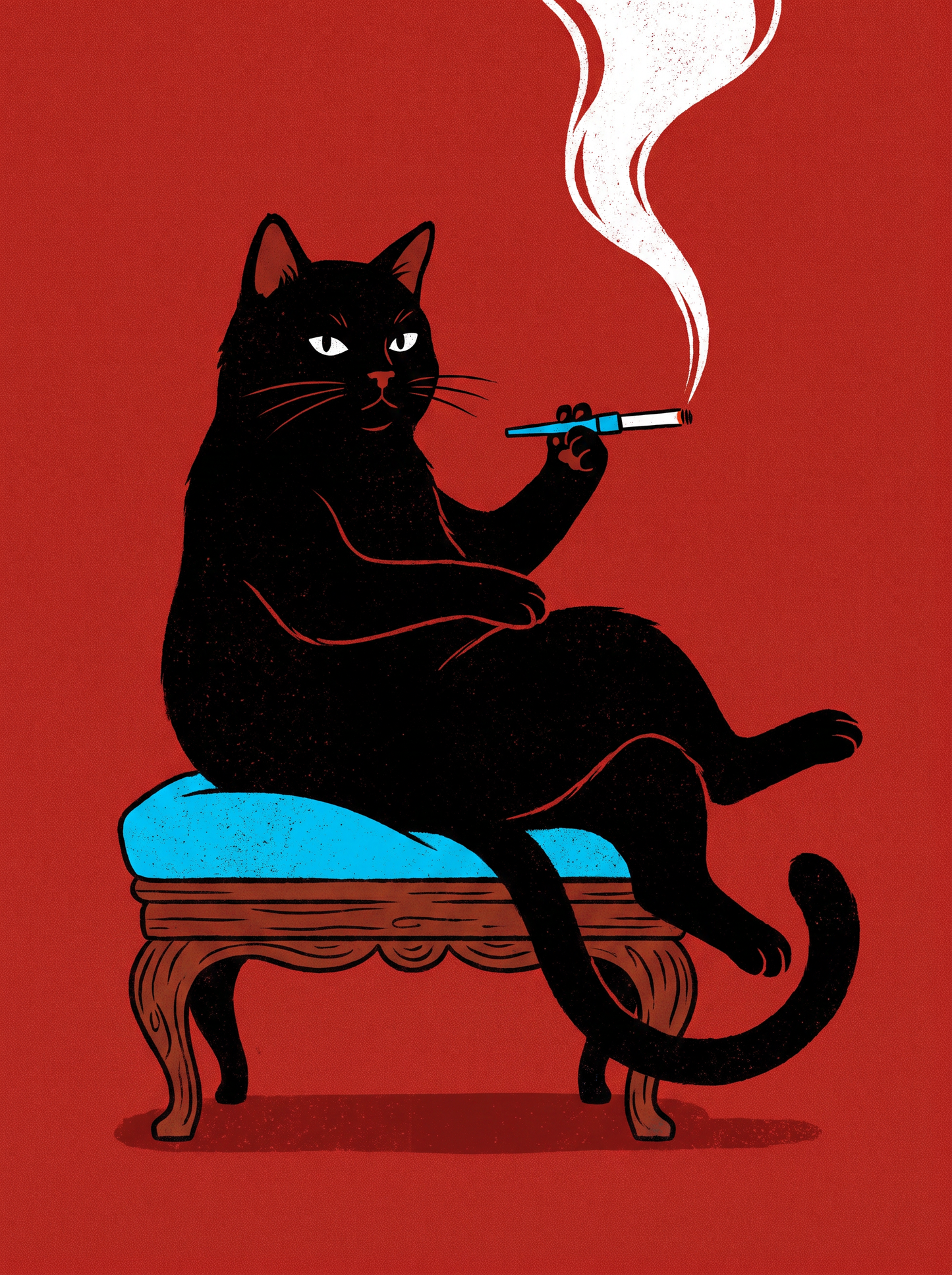 Black Cat On Ottoman