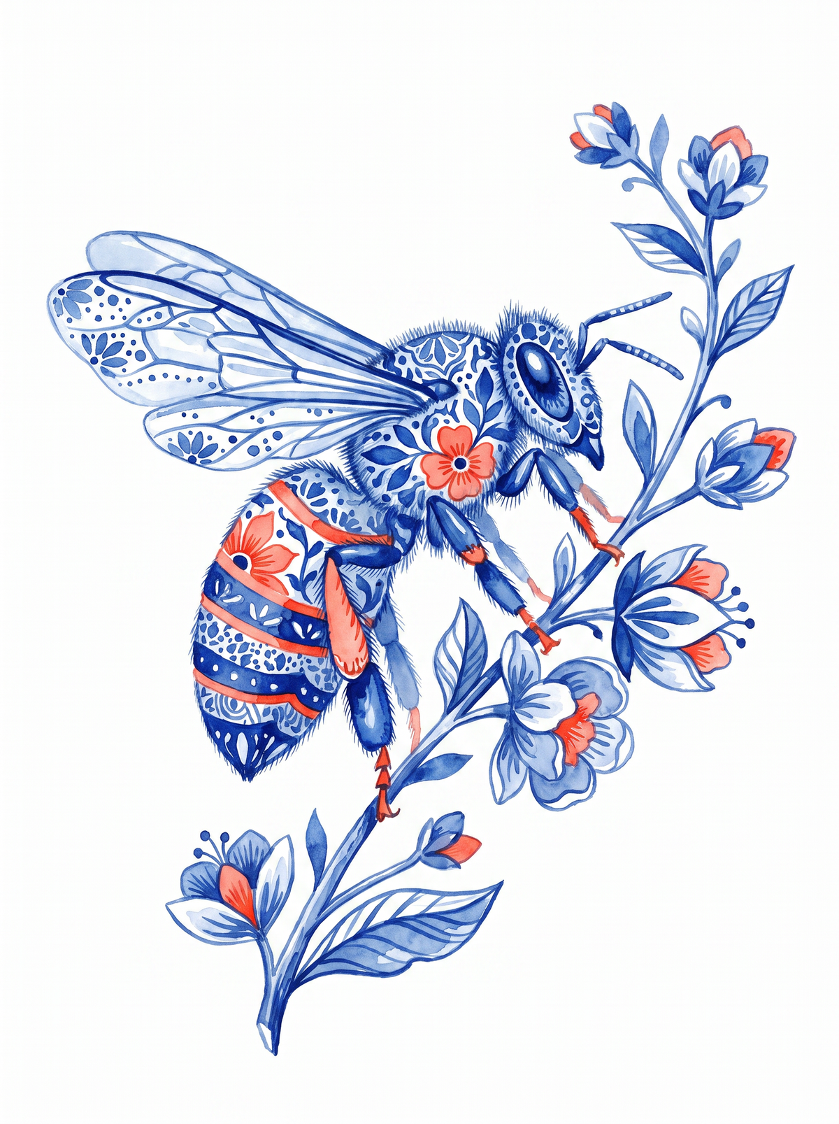 Blue Bee On Blossoms