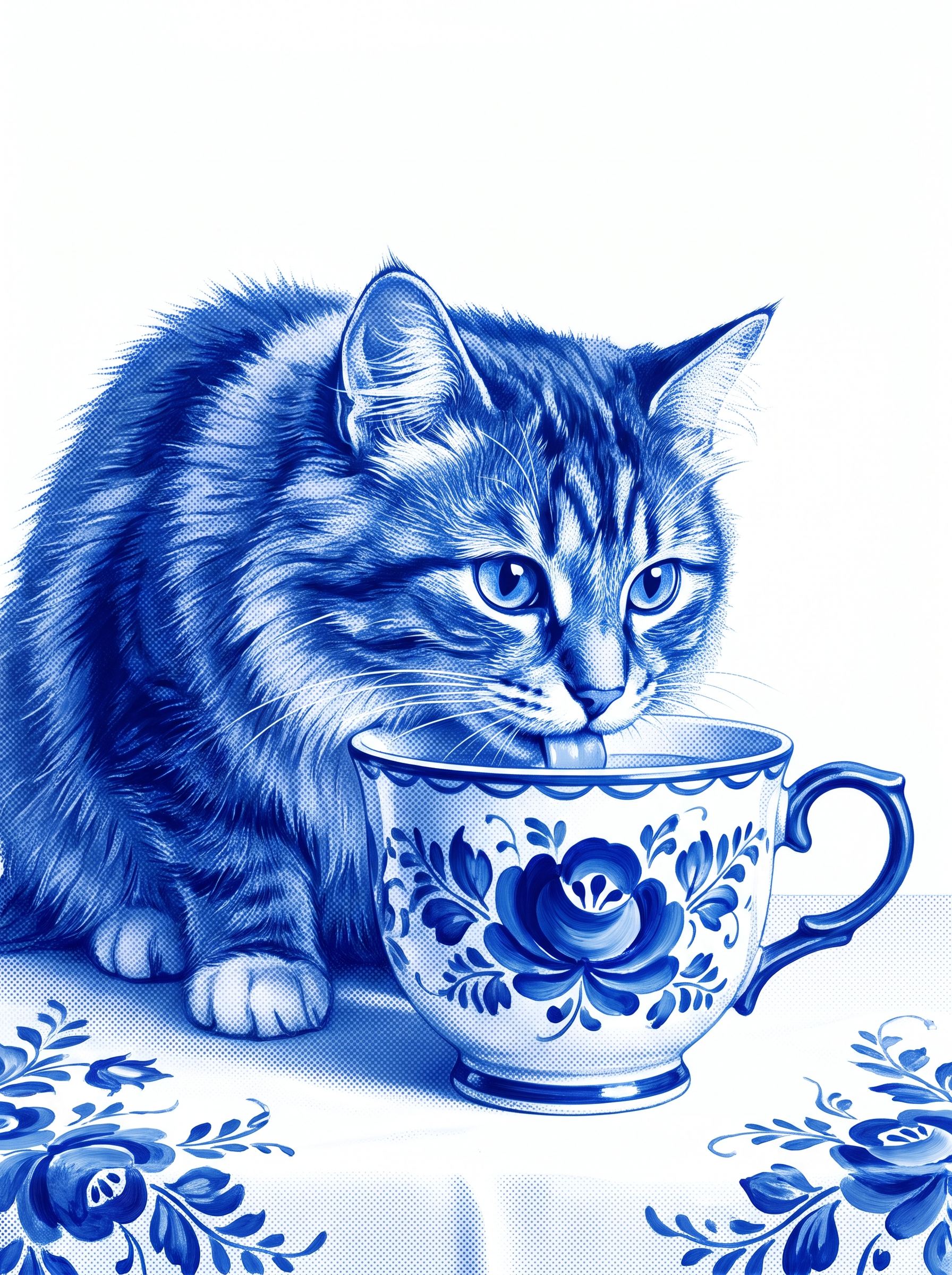 Blue Cat And Teacup