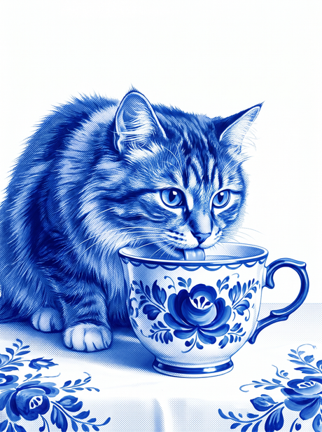 Blue Cat And Teacup