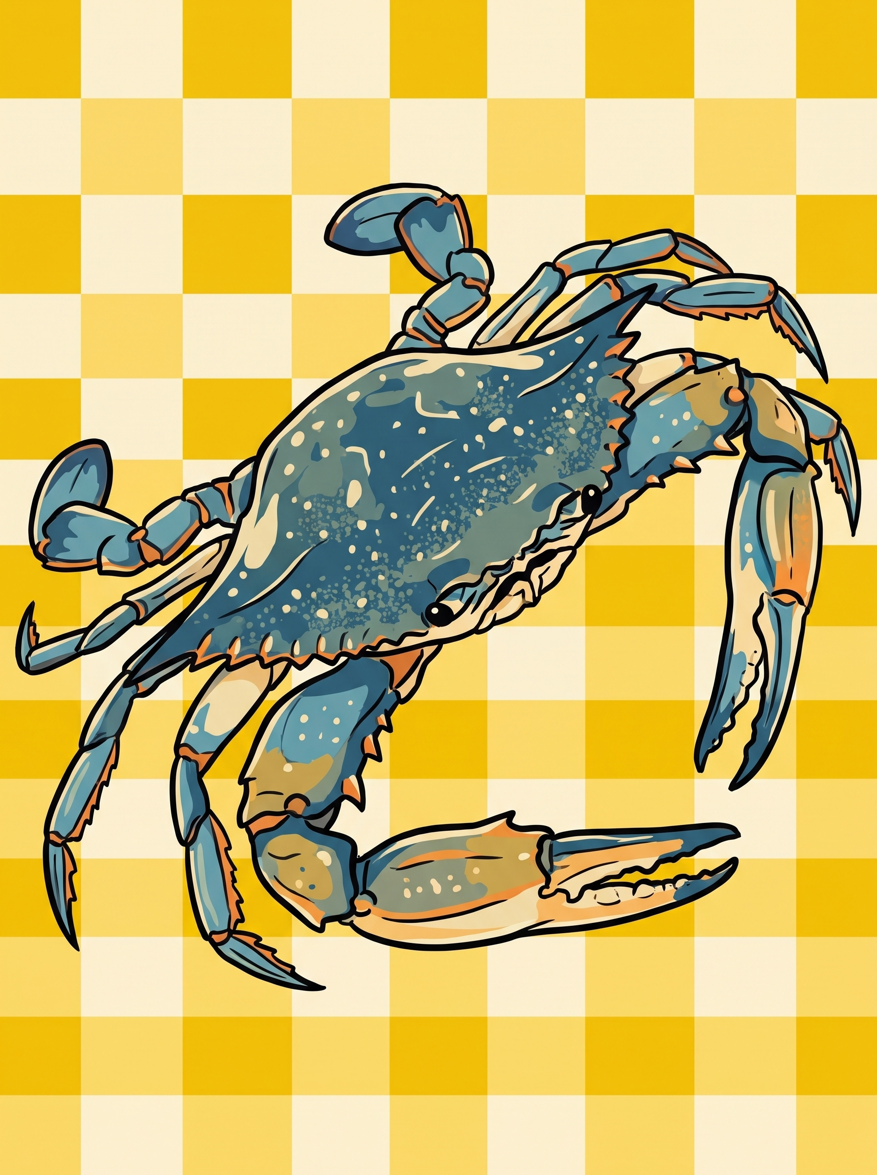 Blue Crab Yellow Gingham